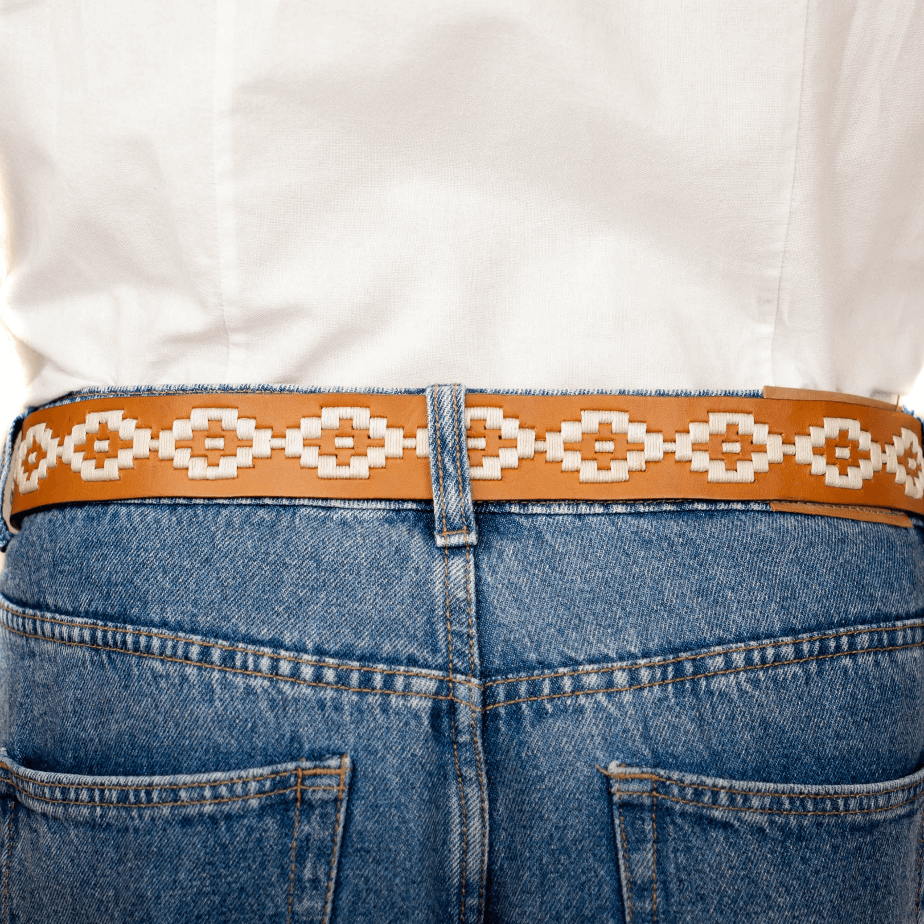 Gaucholife Belts Embroidered Belt (Tan/White)