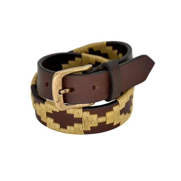 Kids Embroidered Belt (Tan Diamond)