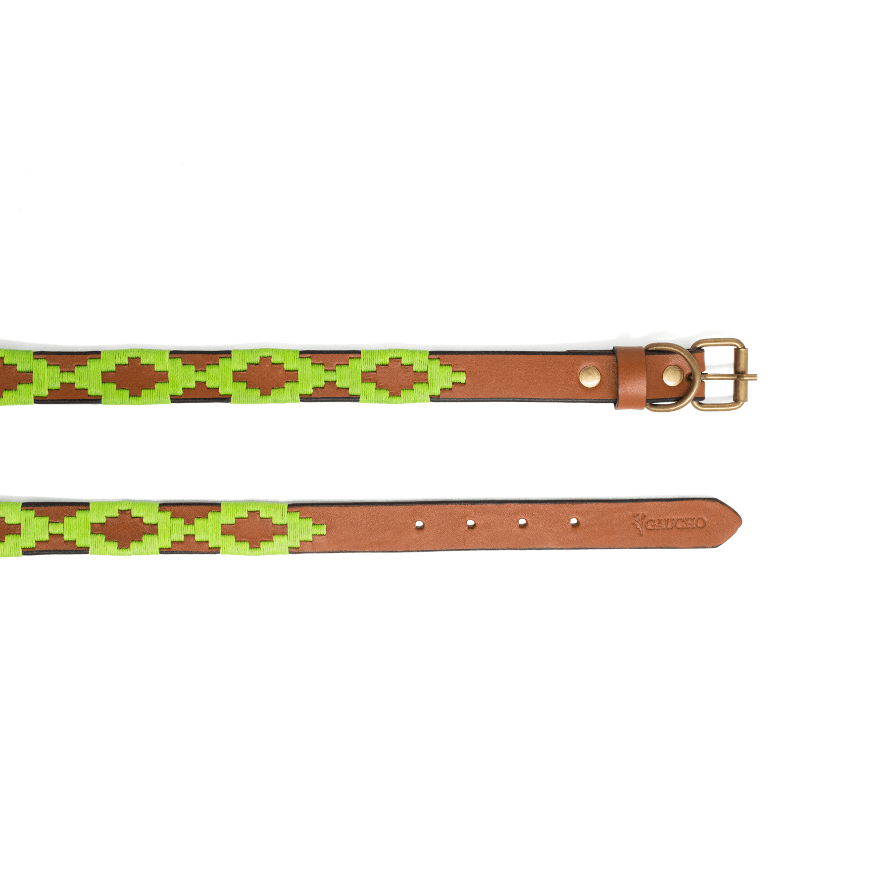 Gaucholife Dogs Embroidered Leather Dog Collar (Apple Green)