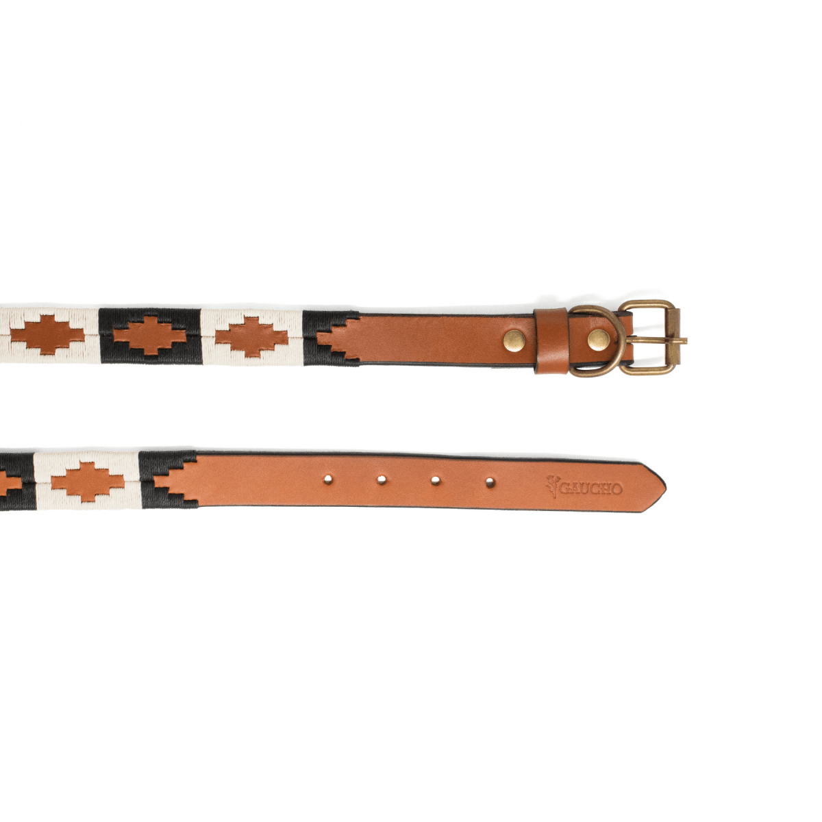 Embroidered Leather Dog Collar (Black/White)X SmallGaucholife