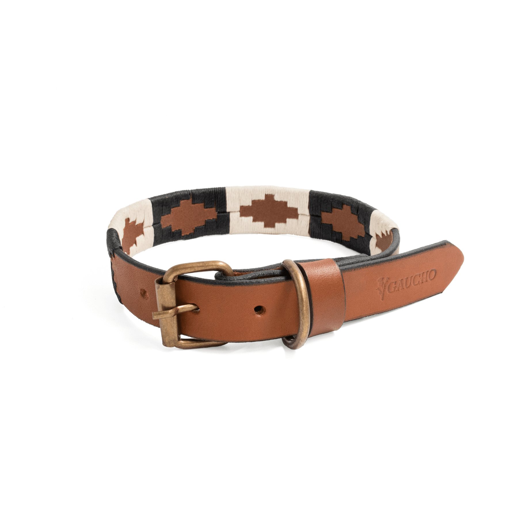 Gaucholife Dogs Embroidered Leather Dog Collar (Black/White)