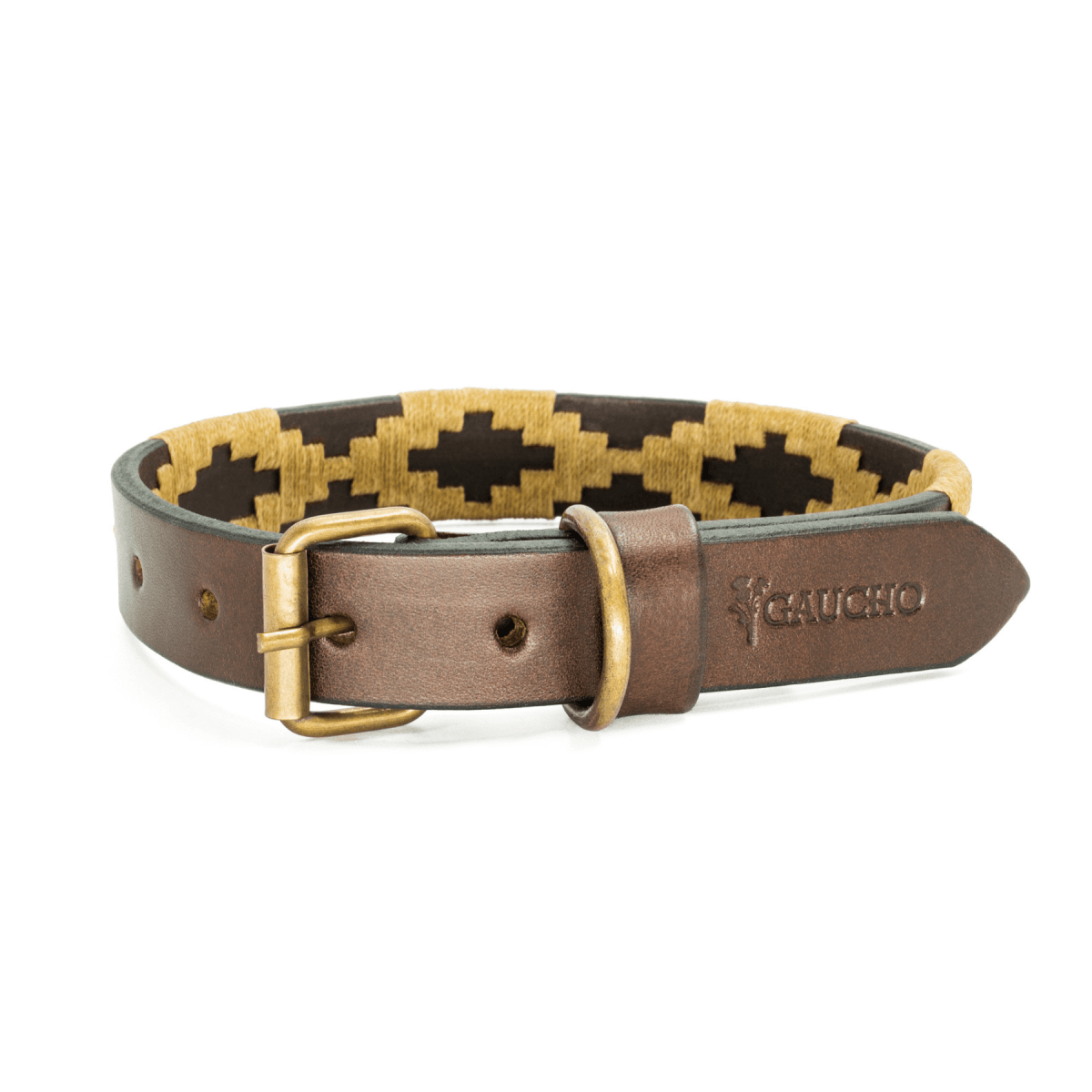 Gaucholife Dogs Embroidered Leather Dog Collar (Dorado)