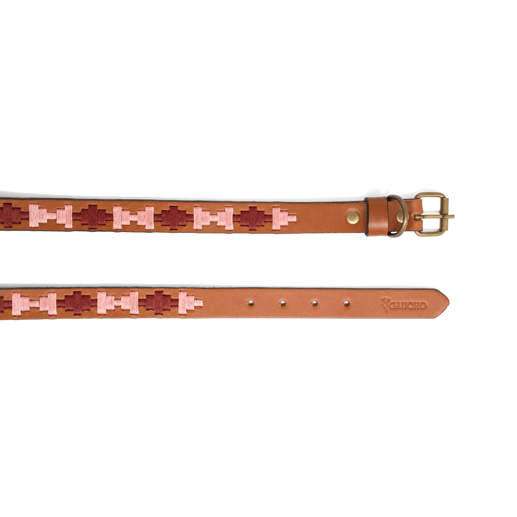 Gaucholife Dogs Embroidered Leather Dog Collar (Strawberry)