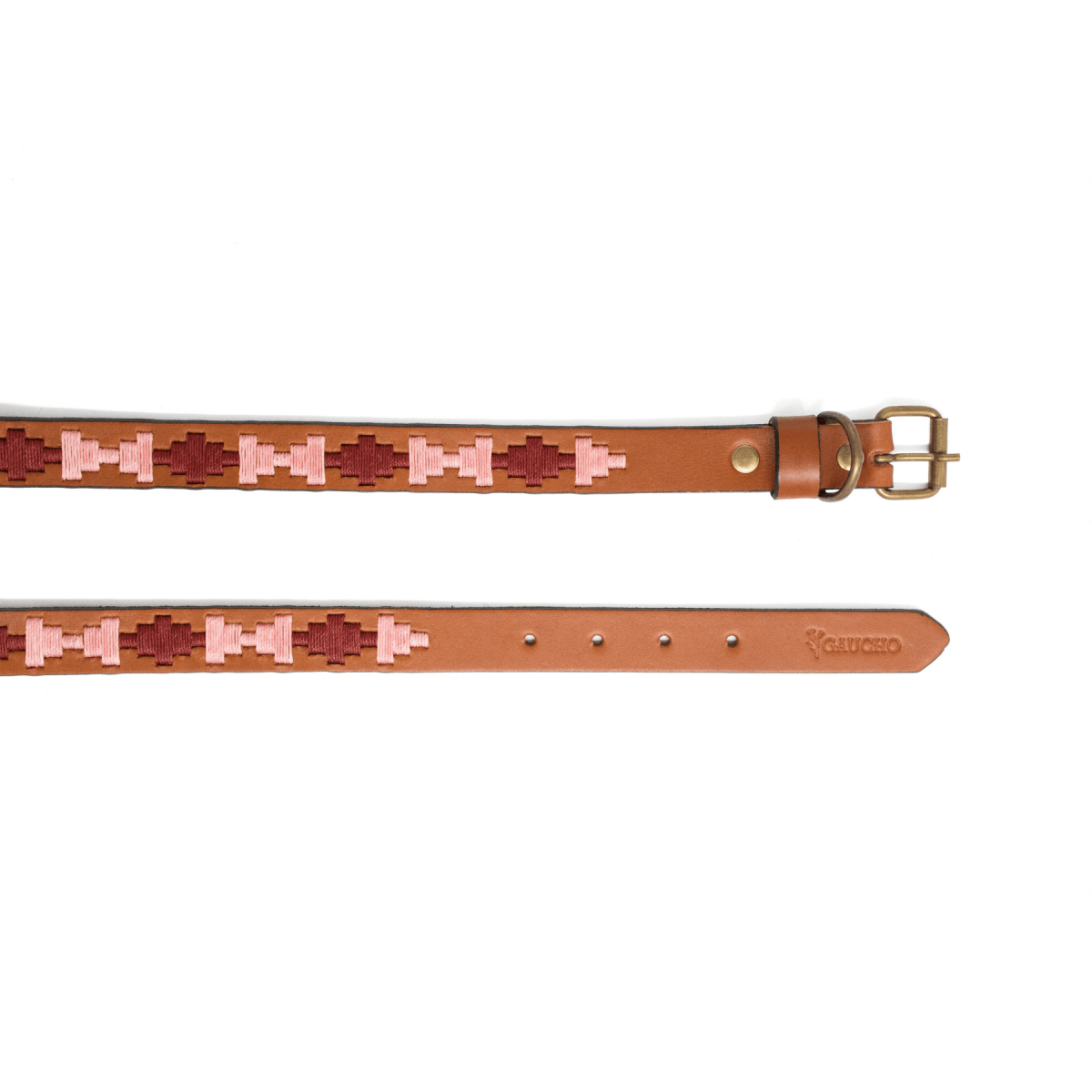 Gaucholife Dogs Embroidered Leather Dog Collar (Strawberry)