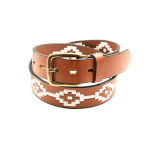 Embroidered Belt (Tan/White)