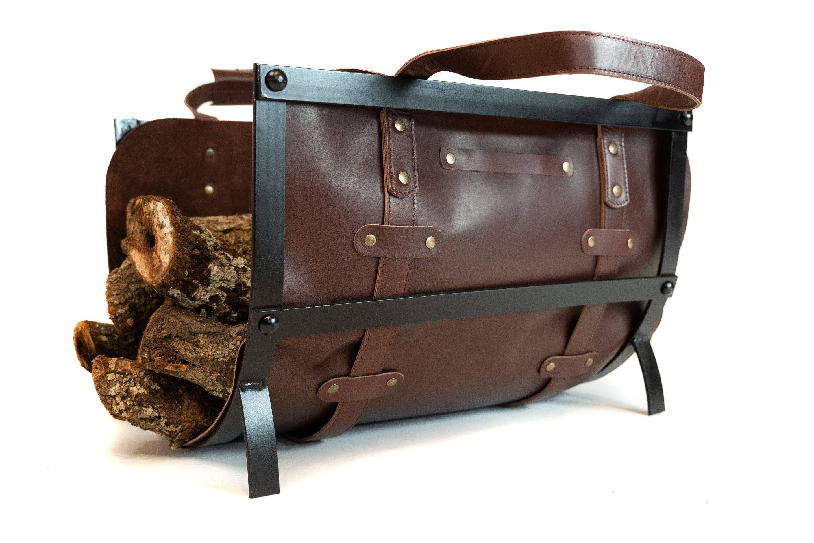 Gaucholife Full Grain Leather Wood Log Carrier with Iron Support