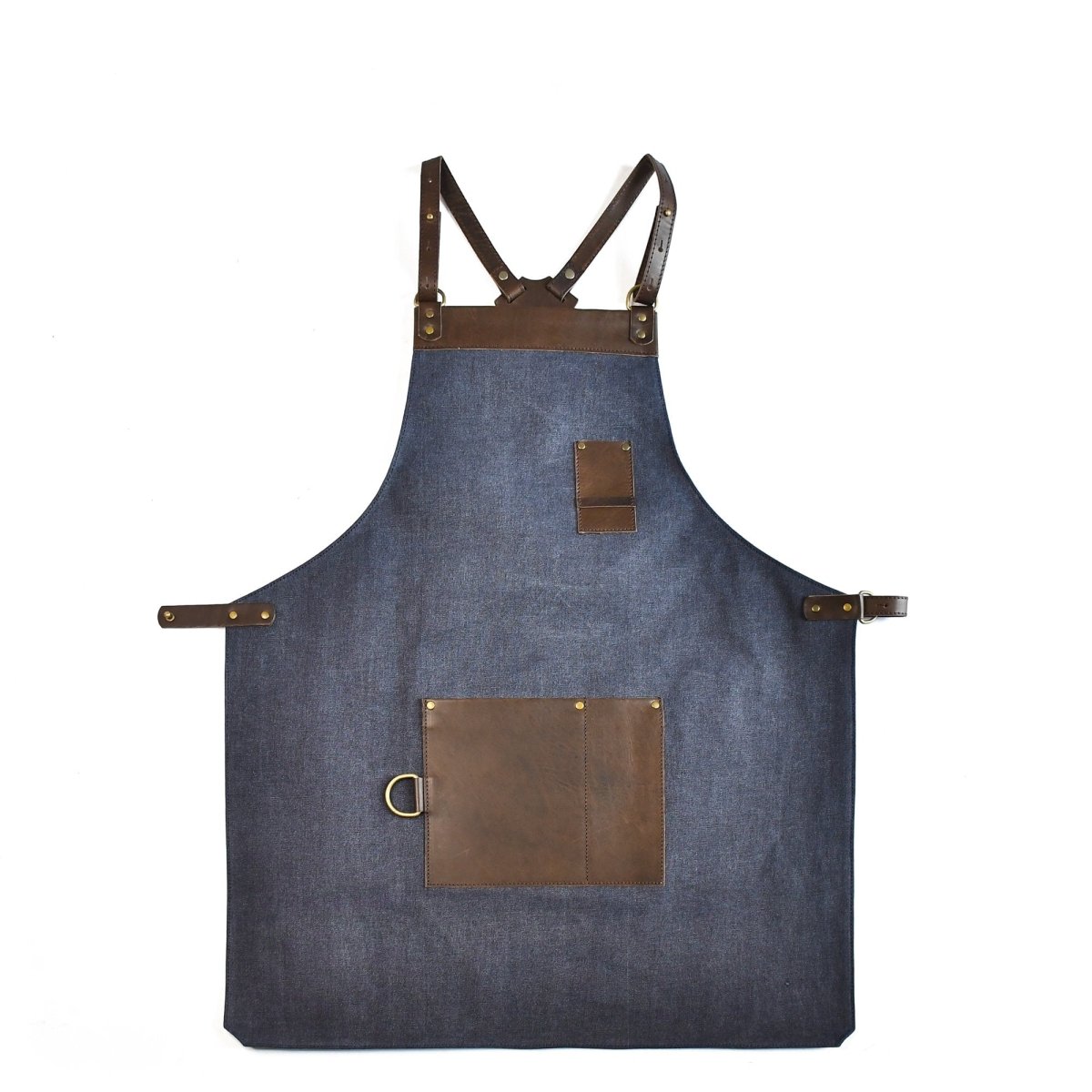 Blue Canvas Apron with real Leather pockets- Butcher Apron-BBQ Apron- Cook 2024 Apron