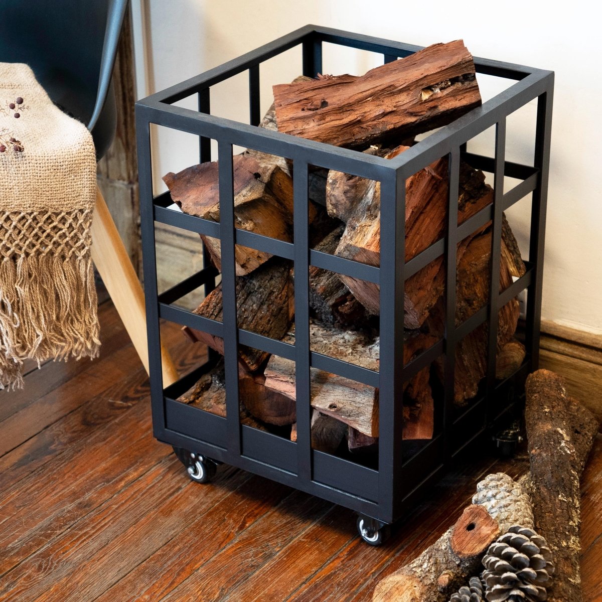 Handmade Solid Iron Firewood Holder with WheelsLARGEGaucholife