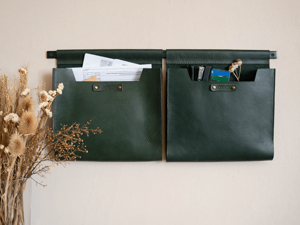 Gaucholife Home Green Large Leather Wall Pockets Organizer