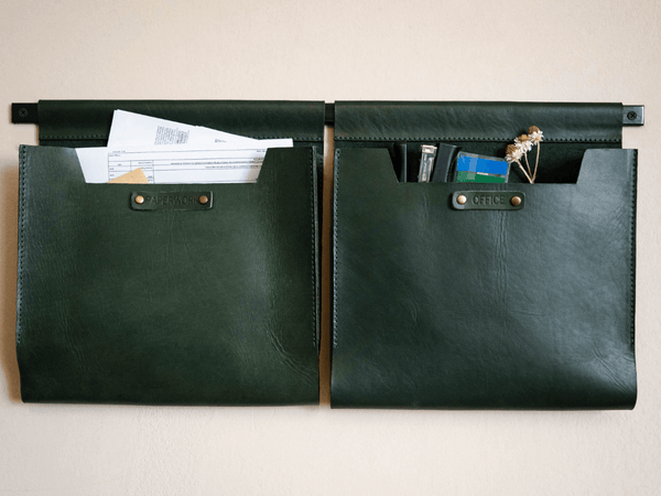 Organizador grande de cuero con bolsillos de pared