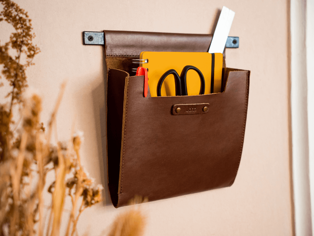 Leather Wall Caddy, Hanging Wall Pocket