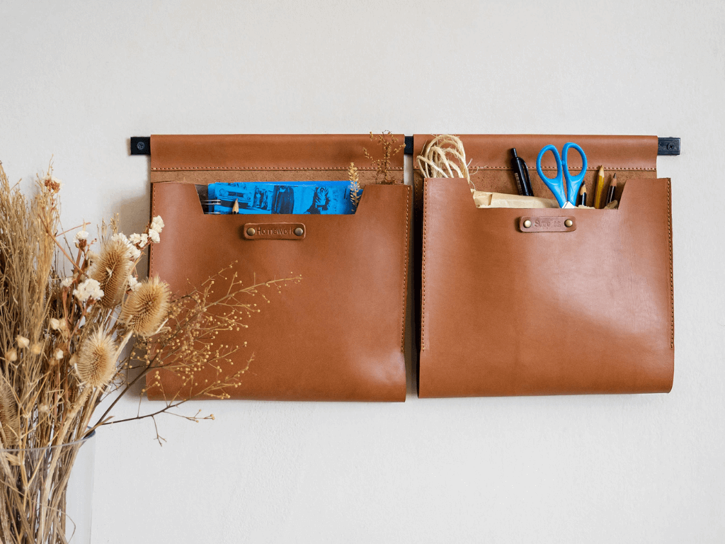 Gaucholife Home Tan Large Leather Wall Pockets Organizer