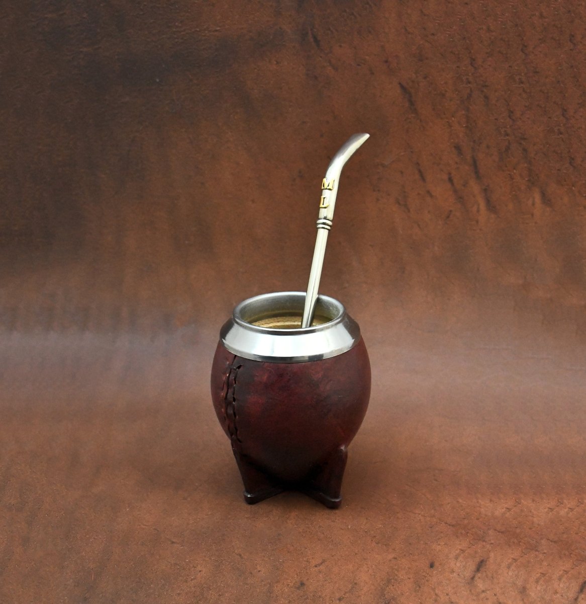 Leather & Calebasse Mate Gourd + Personalized StrawGaucholife