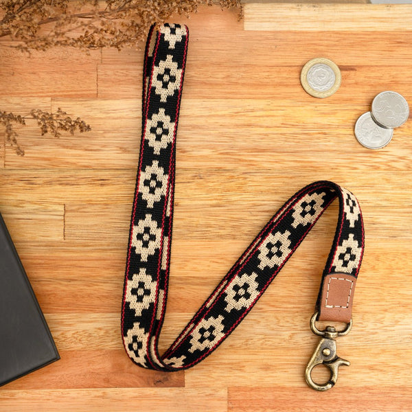 Leather Necklace Lanyard (Black/Tan)