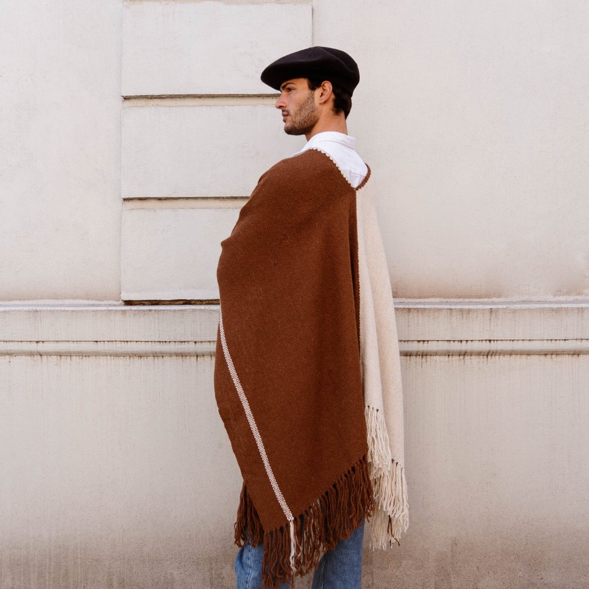 Llama Wool Knitted Poncho (Cream & Brown)Gaucholife