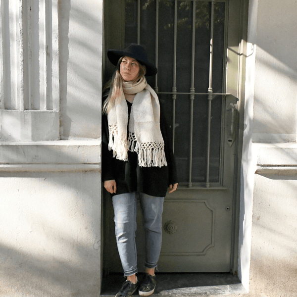 Llama Wool Knitted Scarf (Cream)