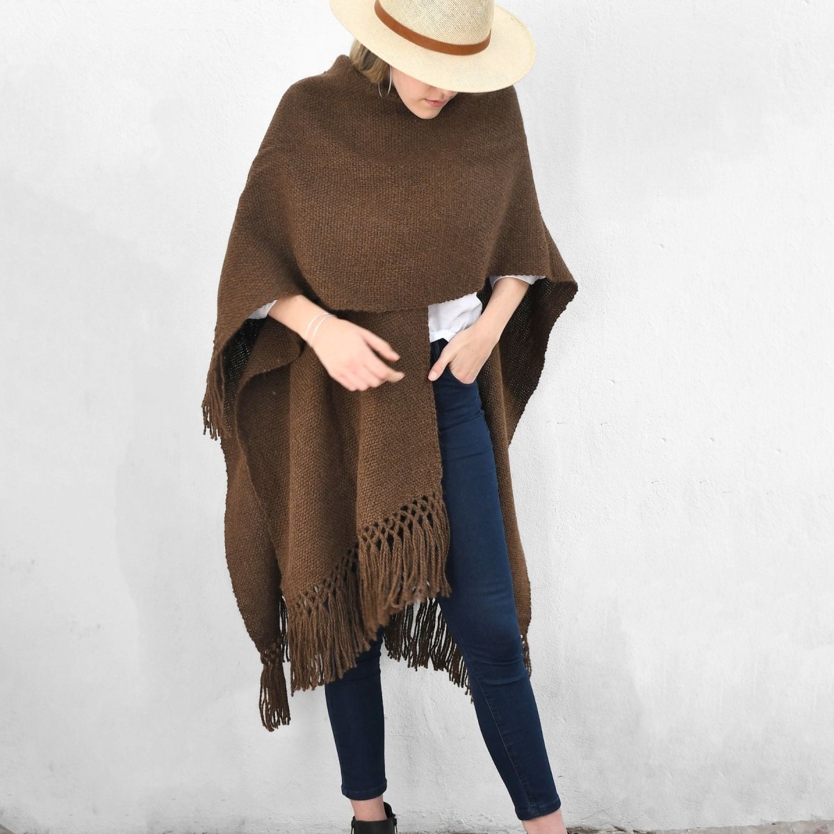 Llama Wool Knitted Shawl Poncho (Brown)Gaucholife