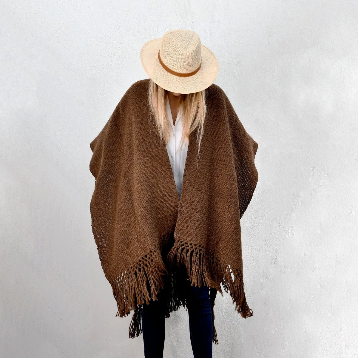 Llama Wool Knitted Shawl Poncho (Brown)Gaucholife