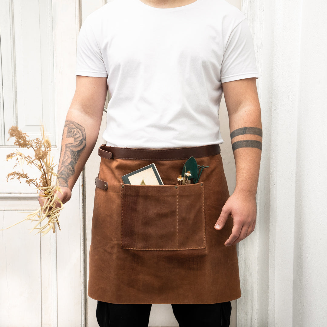 Gaucholife Tan Half Leather Apron Handmade Adjustable Vegetable-Tanned Leather Apron