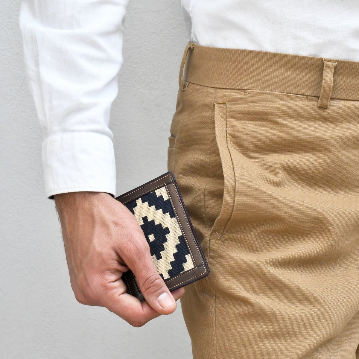 Thin Woven Leather Card Holder (Blue)BrownGaucholife